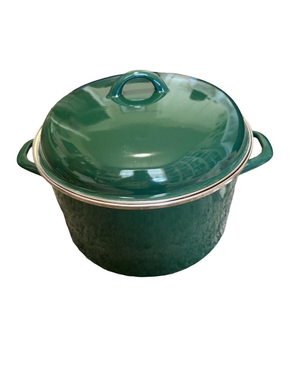Vintage Vitrex Gourmet Forest Green Enamel 11 Qt Stewpot Olla 28 with Lid